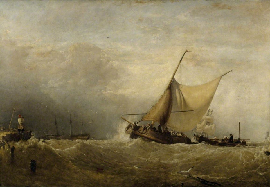 A Seapiece, with a Dutch Fishing Boat coming in, and Men of War in the Distance