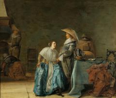 A tavern interior with a couple by Pieter Codde