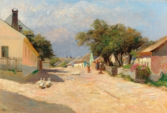A village road in the summer midday sun