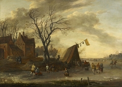 A Winter Scene with a Fair on the Ice by Jan Wouwerman