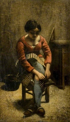 A Woman Adjusting Her Stocking