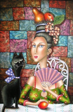 A woman with a cat by Зураб Мартиашвили