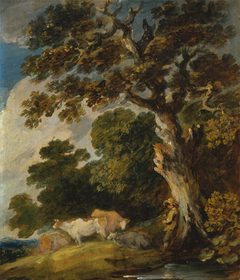 A Wooded Landscape with Cattle and Herdsman by Gainsborough Dupont
