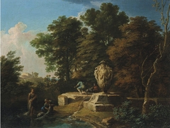 An Italianate landscape with washerwomen and shepherds … by Andrea Locatelli