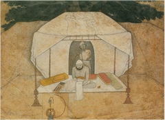 Balwant Singh Seated Writing on a Camp-Bed by Nainsukh