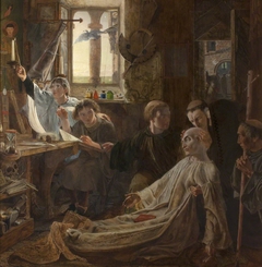 Bede finishes his Works and Life (One of a series of eight oil paintings illustrating the history of the English Border) by William Bell Scott