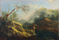 Bergige Landschaft mit Angler by Johann Christian Brand