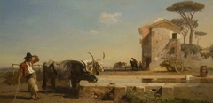 Cattle At A Drinking Place In The Compagna, Rome by George Heming Mason