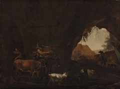 Cave with shepherds and cattle by Nicolaes Pieterszoon Berchem