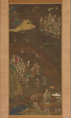 Descent and Return of Amida to Western Paradise with a Believer's Soul (Gōshō mandara) by anonymous painter
