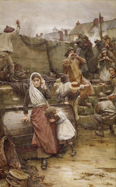 Disaster Scene in a Cornish Fishing Village by Walter Langley