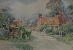 Figures in a Lane by a Cottage by Wilfred Williams Ball