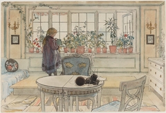 Flowers on the Windowsill (From a Home watercolor series) by Carl Larsson