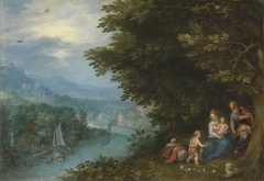 Flusslandschaft mit der Ruhe auf der Flucht und Hans Rottenhammer by Jan Brueghel the Elder