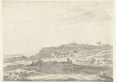 Heuvellandschap met een wagen en een kar by Pieter de Molijn