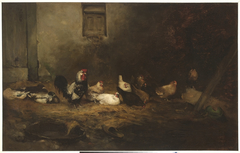 Hoenderhof (Kippen op een deel/’basse-cour’). by Augustin Théodule Ribot