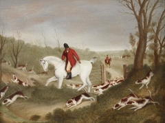 Hunting Scene of Huntsman encouraging Hounds through a Gate by Richard Barrett Davis