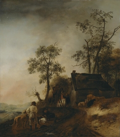 In front of the inn (Country scene with a hunting party)