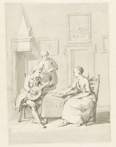 Interieur met luitspeler, zittende vrouw en staande man by Pieter Bartholomeusz Barbiers
