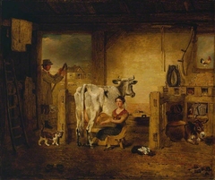 Interior of a Barn with a Milkmaid and Farm Labourer by Benjamin Marshall