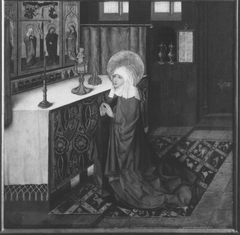 Klarenaltar: Bittgebet der hl. Klara (Erscheinung des Christusknaben) by Master of the Bamberg Saint Clare Altar