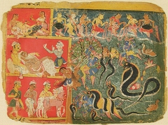 Krishna Subdues the Serpent King Kaliya, folio from an album of the Bhagavata Purana (Ancient Stories of the Lord) by anonymous painter