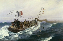 Lâcher de pigeons militaires à bord d'un torpilleur, dans la Manche by Paul Jobert