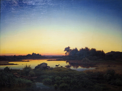 Landscape with Deer at Sunset