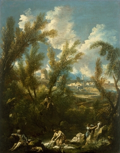 Landscape with Washerwoman by Alessandro Magnasco