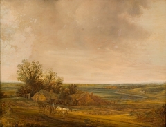 Landschap met boerenhofstede aan duinrand by Jacob van Moscher