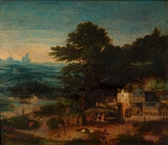 Landschap met herberg en boeren by Cornelis Massijs
