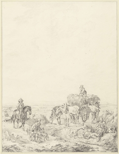 Landschap met valkenier en landlieden by Jordanus Hoorn