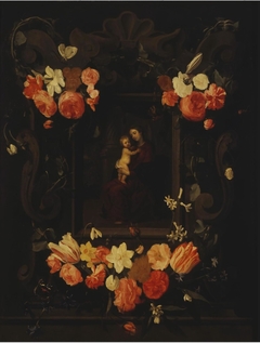 Madonna and Child Framed a Garland of Flowers by Erasmus Quellinus II