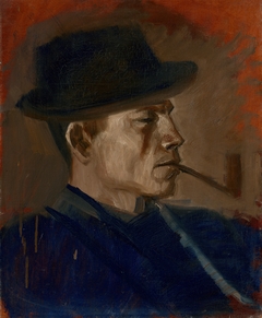 Man in Blue Smoking by László Mednyánszky