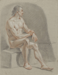 Mannelijk naakt, zittend, naar rechts by Hendrik Willem Schweickhardt