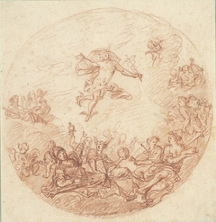 Ontwerp voor een rond plafond met Mercurius en Minerva by Unknown Artist