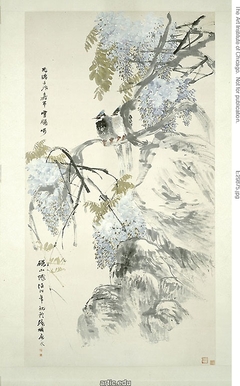 Paradise Flycatchers and Wisteria