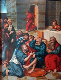 Passion Cycle - Christ washing the feet of the apostles by Lucas Cranach the Elder