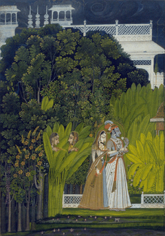 Raja Savant Singh and Bani Thani as Krishna and Radha Strolling in a Palace Garden by Nihâl Chand