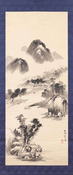 River Landscape and Distant Mountains by Kuwayama Gyokushū