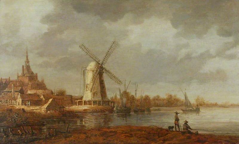 River Scene with a View of Dordrecht and a Windmill