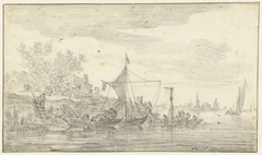 Rivieroever met enkele bootjes by Jan van Goyen