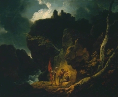 Rocky Landscape with Banditti by manner of John Hamilton Mortimer