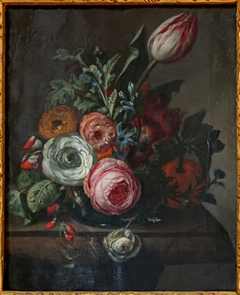 Roses and Tulips on a Marble Slab by Rachel Ruysch