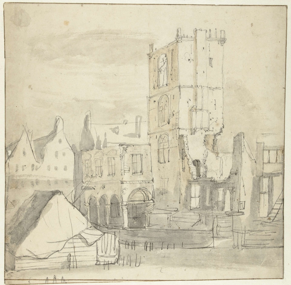 Ruïne van het afgebrande oude stadhuis van Amsterdam, 1652