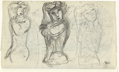 Schetsblad met drie naakte vrouwen by Leo Gestel