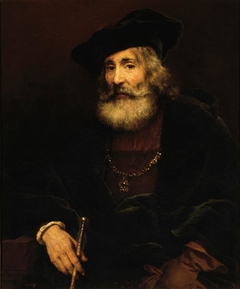 Seated old man with a cane in fanciful costume by Rembrandt