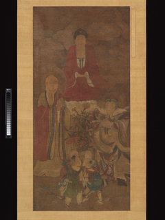 Shakyamuni with luohan, heavenly king, and boys by Anonymous