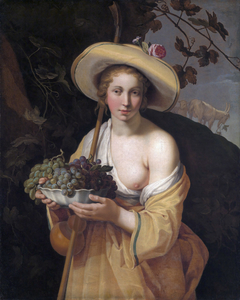 Shepherdess with bowl of grapes