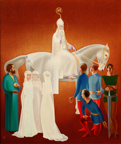 Sint-Nicolaas te paard met figuren uit zijn legende by Willem Adolfs